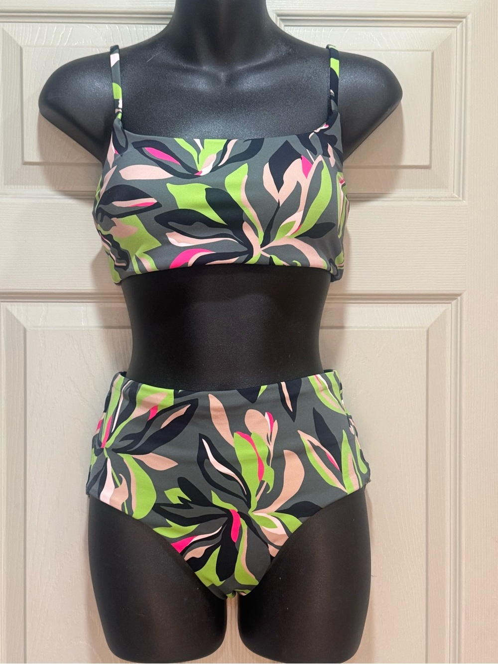 Athleta Deep Fern Floral Bikini Set Size Small S High Waisted Two Piece Swimsuit